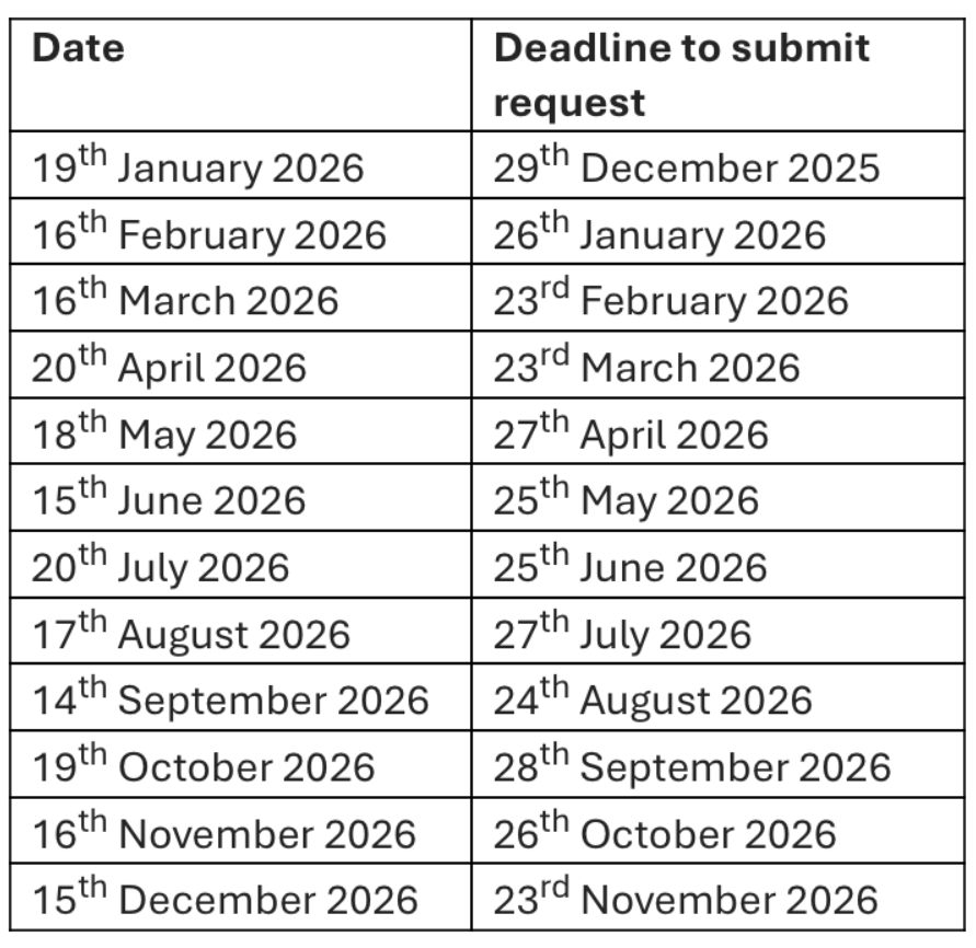DAC Meeting Dates 2026